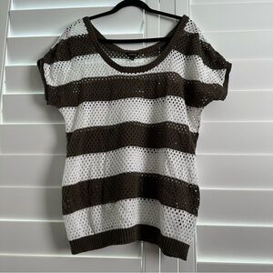 torrid Open-Knit Striped Short Sleeve Top - White &